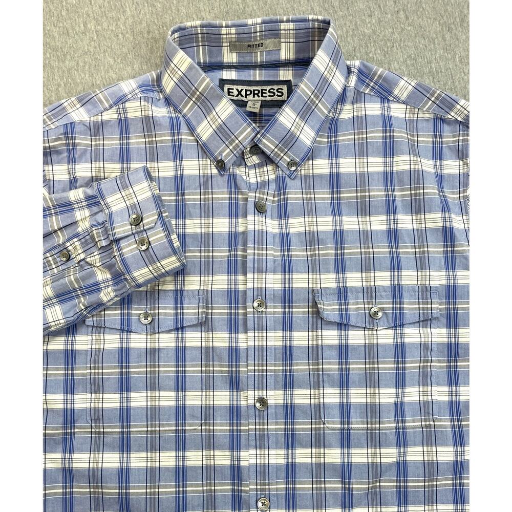 Express Shirt Men Medium (15-15.5)‎ Plaid 100% Cotton Long Sleeve Button Down